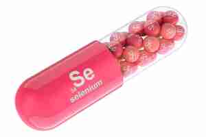 PSD vitamin capsule se selenium 3d rendering isolated on transparent background