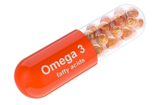 PSD vitamin omega 3 fatty acids capsule 3d rendering isolated on transparent background
