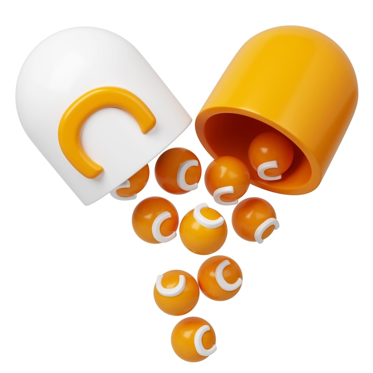 PSD vitamine d sinaasappel in capsule 3d icoon mineralencomplex in moleculaire vorm pillen