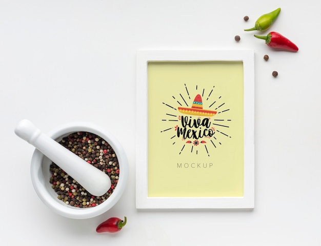 PSD viva mexico frame mock-up with spices and peppers