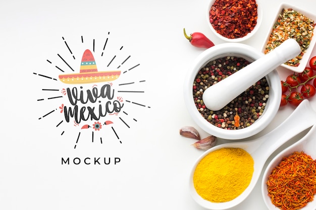 PSD viva mexico mock-up and assortment of spices