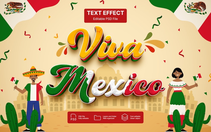 PSD viva mexico tekst effect