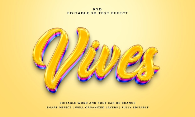 Vives 3d editable psd text effect with background