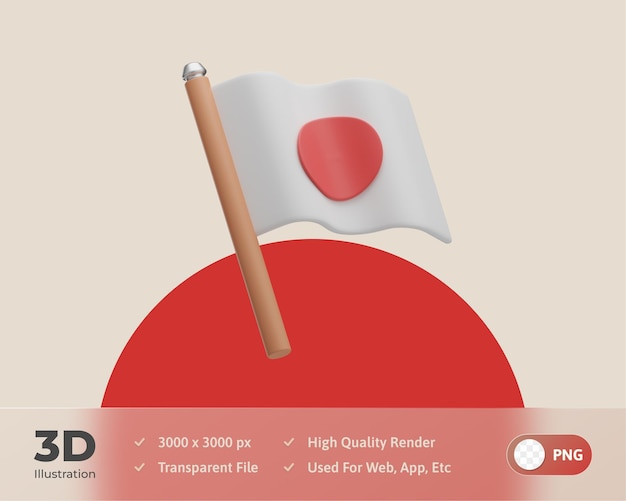 Vlag japans pictogram 3d illustratie