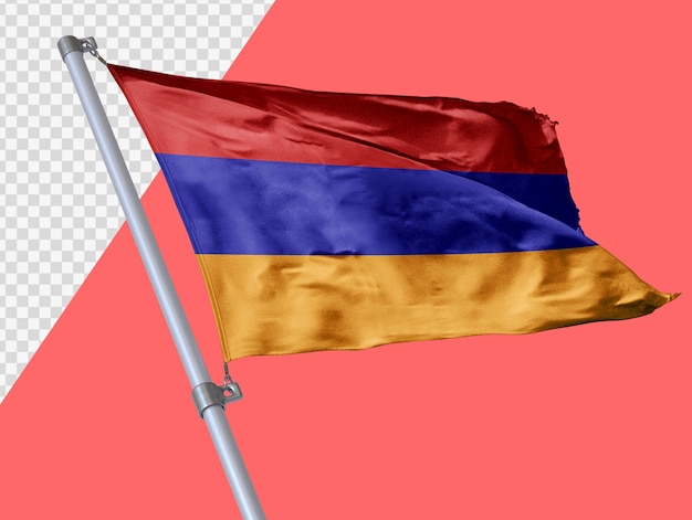 PSD vlag van armenië op metalen vlaggenmast transparante achtergrond hoogwaardige 3d-rendering