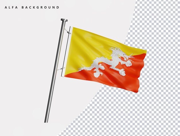 Vlag van Bhutan van hoge kwaliteit in realistische 3D-weergave