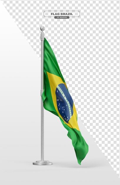 Vlag van Brazilië in 3D-realistische render met paal