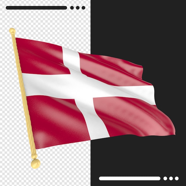 Vlag van denemarken in 3d-rendering geïsoleerd