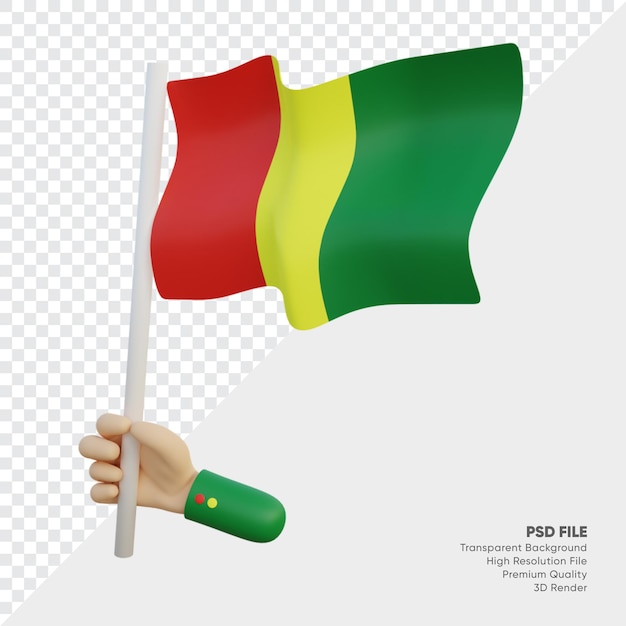 Vlag van guinee 3d illustratie met de hand die het vasthoudt