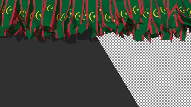 PSD vlag van mauritanië verschillende vormen van stoffen strepen die aan de bovenkant hangen 3d-rendering