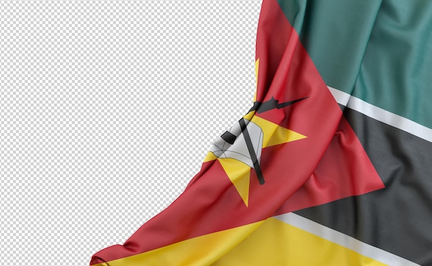 Vlag van mozambique op witte achtergrond met lege ruimte aan de linkerkant. geïsoleerd. 3d-weergave