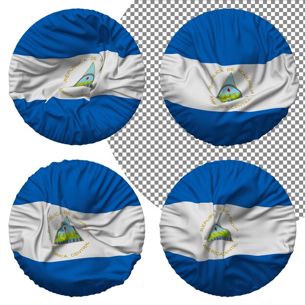 PSD vlag van nicaragua ronde vorm geïsoleerd verschillende zwaaien stijl hobbel textuur 3d-rendering