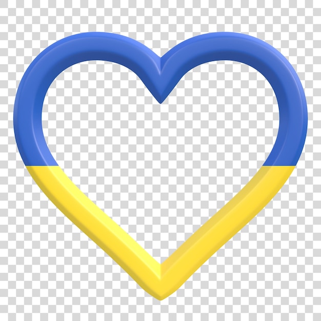 Vlag van Oekraïne in de vorm van een hart geïsoleerd op een witte achtergrond 3D render illustratie