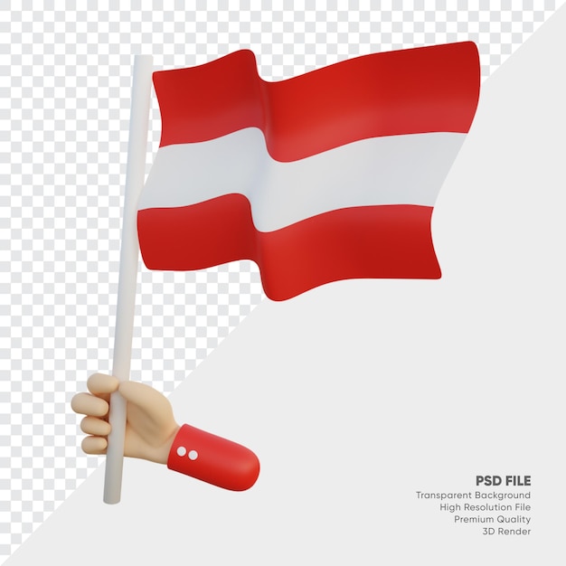 Vlag van oostenrijk 3d illustratie met hand die het vasthoudt