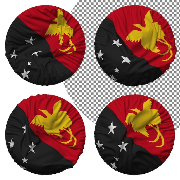 PSD vlag van papoea-nieuw-guinea ronde vorm geïsoleerd verschillende zwaaien stijl hobbel textuur 3d-rendering
