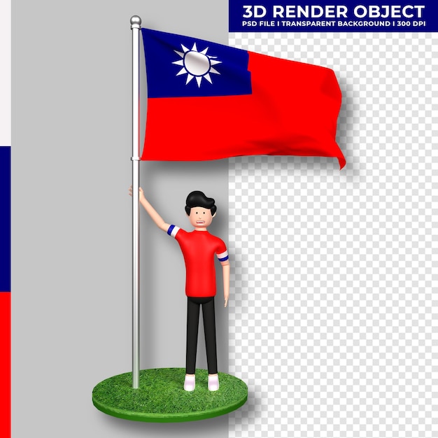 PSD vlag van taiwan met schattige mensen stripfiguur. onafhankelijkheidsdag. 3d-rendering.