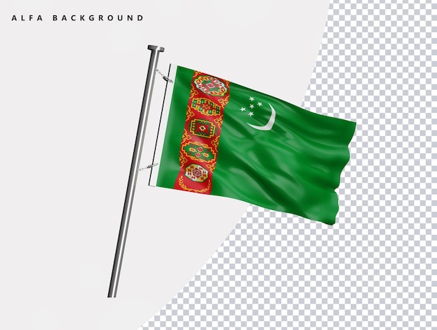 Vlag van Turkmenistan van hoge kwaliteit in realistische 3D-weergave