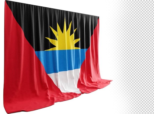 Vlaggordijn van antigua en barbudan in 3d-weergavekleuren van saamhorigheid