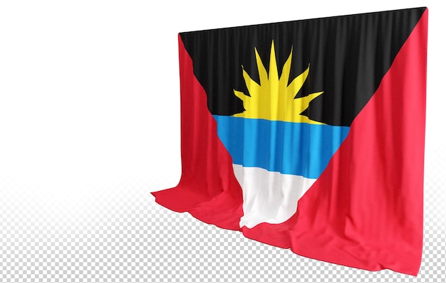 PSD vlaggordijn van antigua en barbudan in 3d-weergavekleuren van saamhorigheid