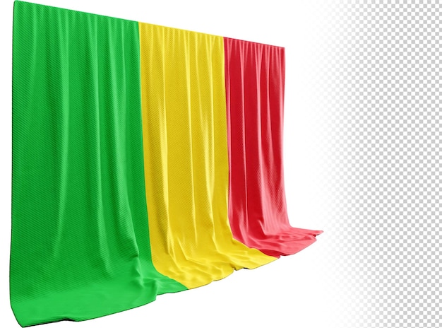 Vlaggordijn van mali in 3d-weergave ter ere van de levendige cultuur van mali