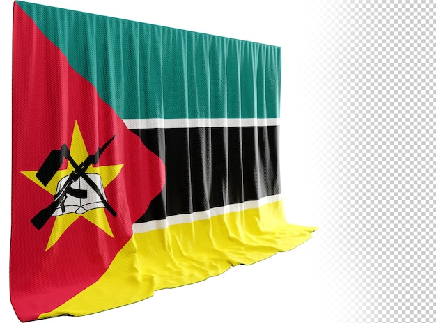 Vlaggordijn van mozambique in 3d-weergave genaamd vlag van mozambique