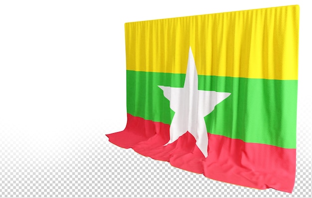 PSD vlaggordijn van myanmar in 3d-weergave genaamd vlag van myanmar