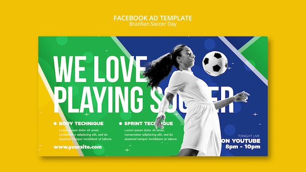 PSD vlak ontwerp braziliaanse voetbal facebook sjabloon