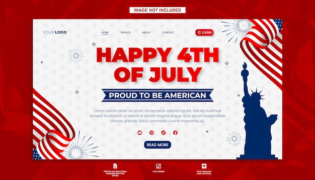 Vlakke landingspagina sjabloon voor Amerikaanse 4 juli viering trots om Amerikaan te zijnjpg