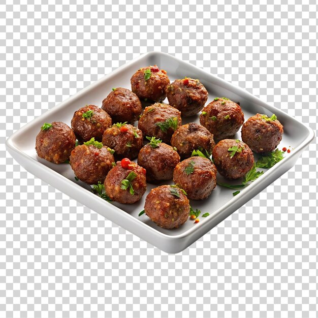 PSD vleesballetjes met peterselie op een vierkant bord op een doorzichtige achtergrond