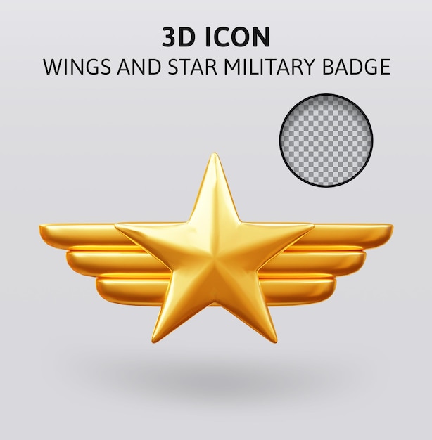 Vleugels en ster militaire badge 3d-rendering illustratie