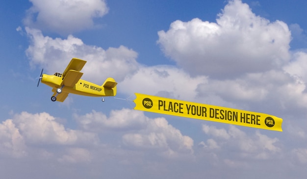 PSD vliegend vliegtuig in de lucht met bannermodel