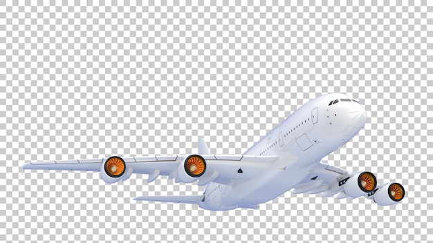 Vliegend vliegtuig op transparante achtergrond 3d teruggevende illustratie
