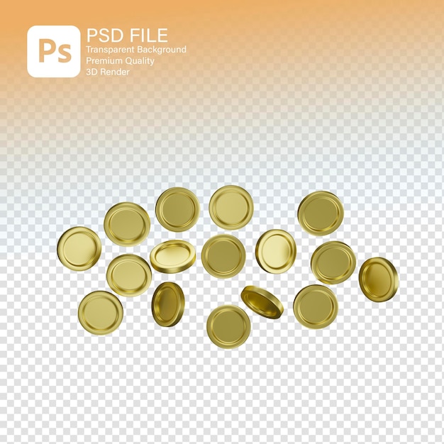 PSD vliegende 3d-rendering van gouden munten