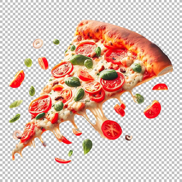 PSD vliegende plak margherita pizza met tomaten en basilicum