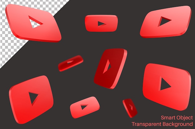 Vliegende youtube-videospeler-logo in 3d-stijl