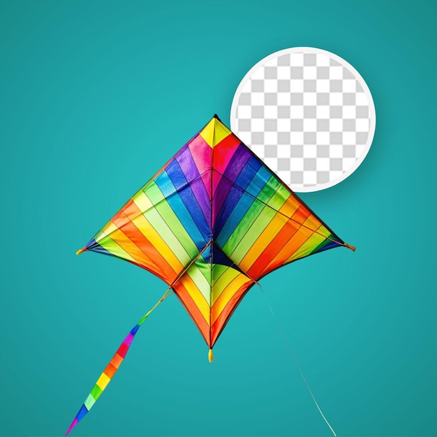 PSD vliegercompositie met een realistisch beeld van een kleurrijke vlieger op een lege achtergrond