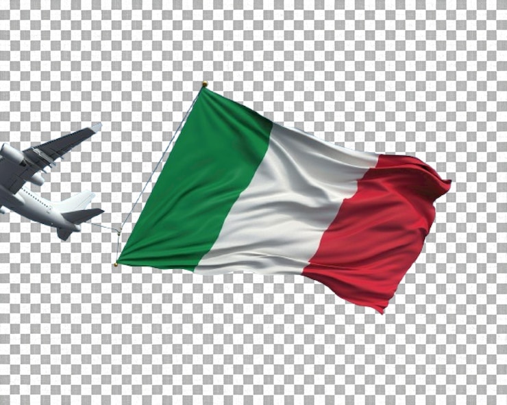 PSD vliegtuig met parachute met italiaanse vlag symbool van nationale trots en luchtvaart