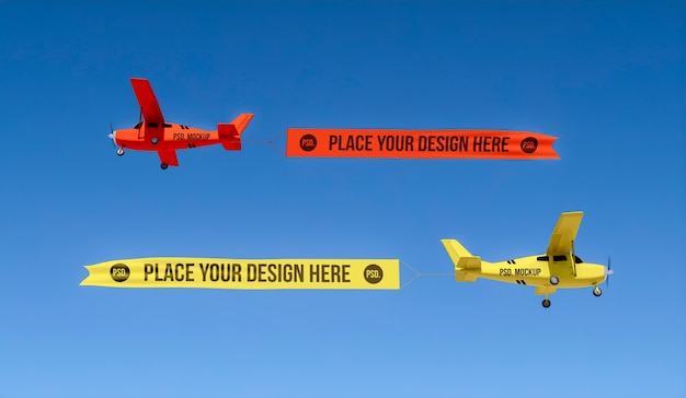 Vliegtuig vliegen met mock-up banner in de lucht