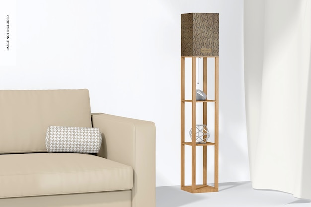 Vloerlamp met houten planken met sofamodel