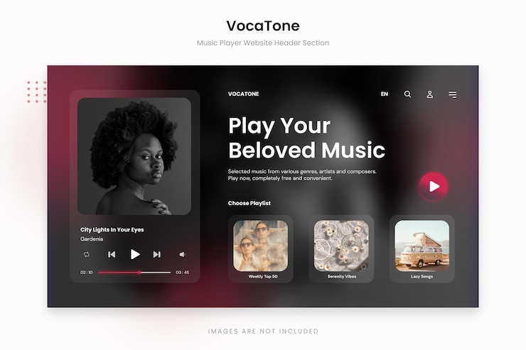 PSD vocatone music player website header section
