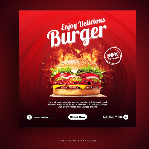Voedsel menu en restaurant hamburger sociale media sjabloon voor spandoek