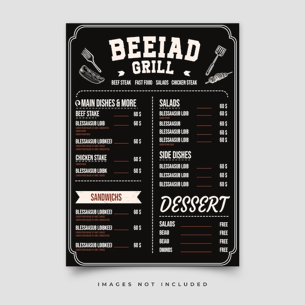 PSD voedsel menu