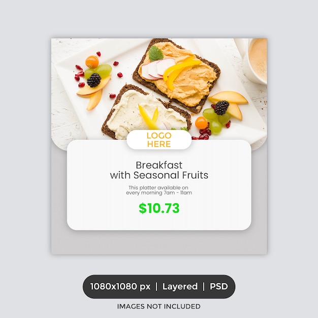 PSD voedselbevordering instagram postsjabloon of vierkante flyer of banner