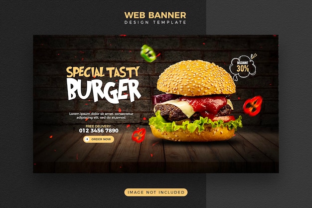 Voedselmenu en heerlijke hamburger websjabloon voor spandoek