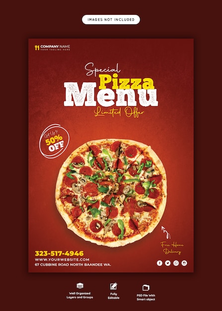 Voedselmenu en heerlijke pizza-flyer-sjabloon