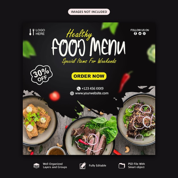 Voedselmenu en restaurant sociale media postsjabloon