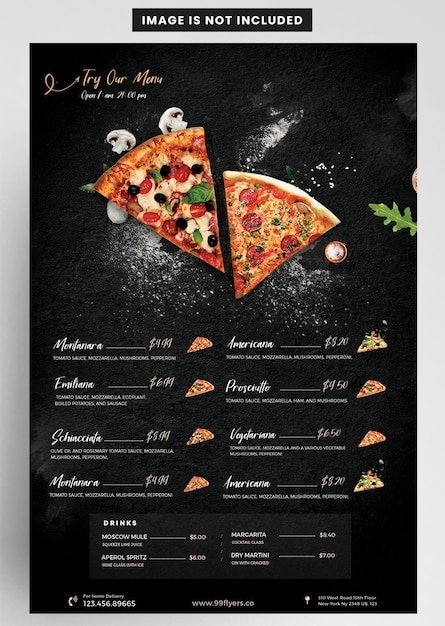 PSD voedselmenu pizza flyer