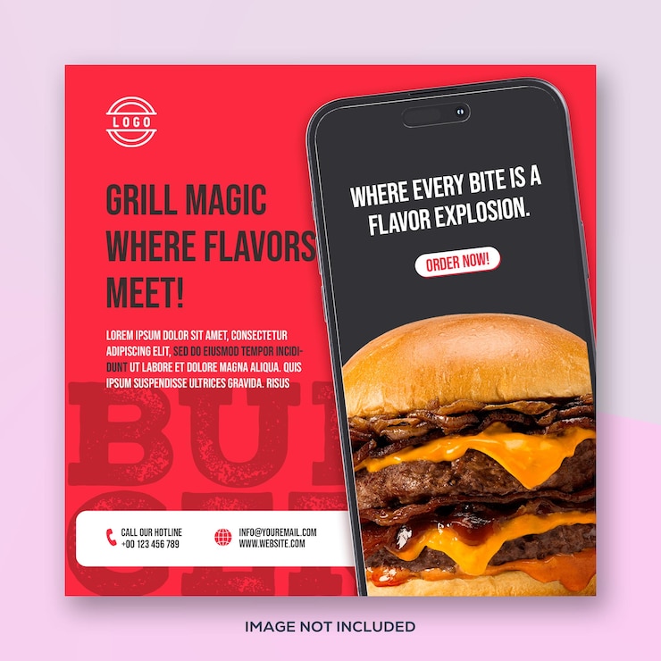 Voedselmenu PSD poster restaurant flyer met foto vierkant social media banner of post