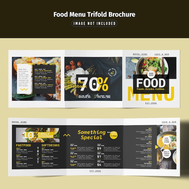 PSD voedselmenu trifold square brochure template