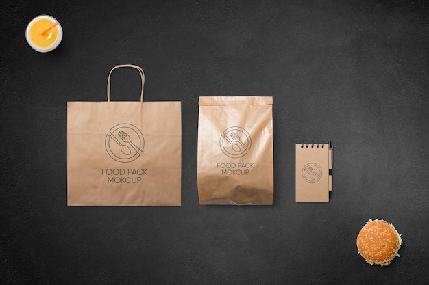 Voedselpakket papieren doos en tas mockup-ontwerp